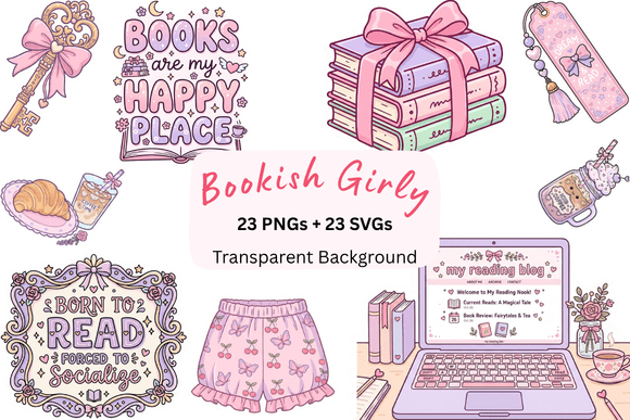 Download Bookish Girly Clipart &amp; SVG Bundle - Svg Collection