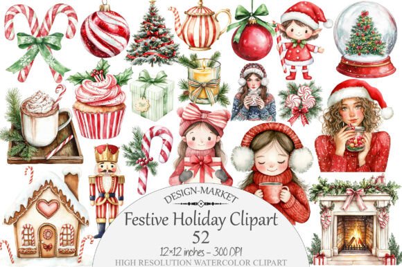 Download Watercolor Festive Holiday Clipart - Holiday clipart Collection