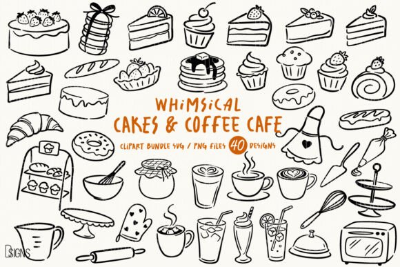 Download Cakes &amp; Coffee SVG PNG Hand-Drawn Bundle - Svg Collection