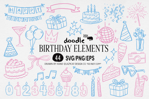 Download Birthday Doodle Clipart SVG PNG Set - Svg Collection