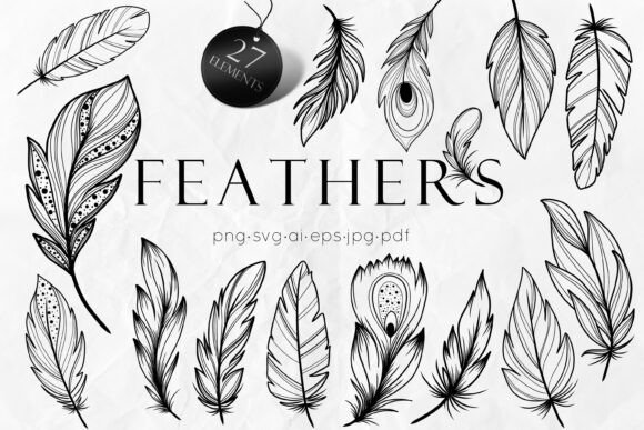 Download Elegant Feathers Line Art SVG - Svg Collection